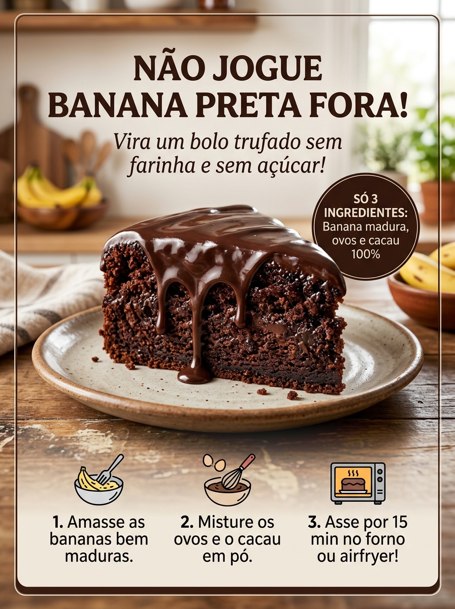 Bolo Trufado de Banana Preta Sem Trigo e Sem Açúcar: Fofinho e Úmido
