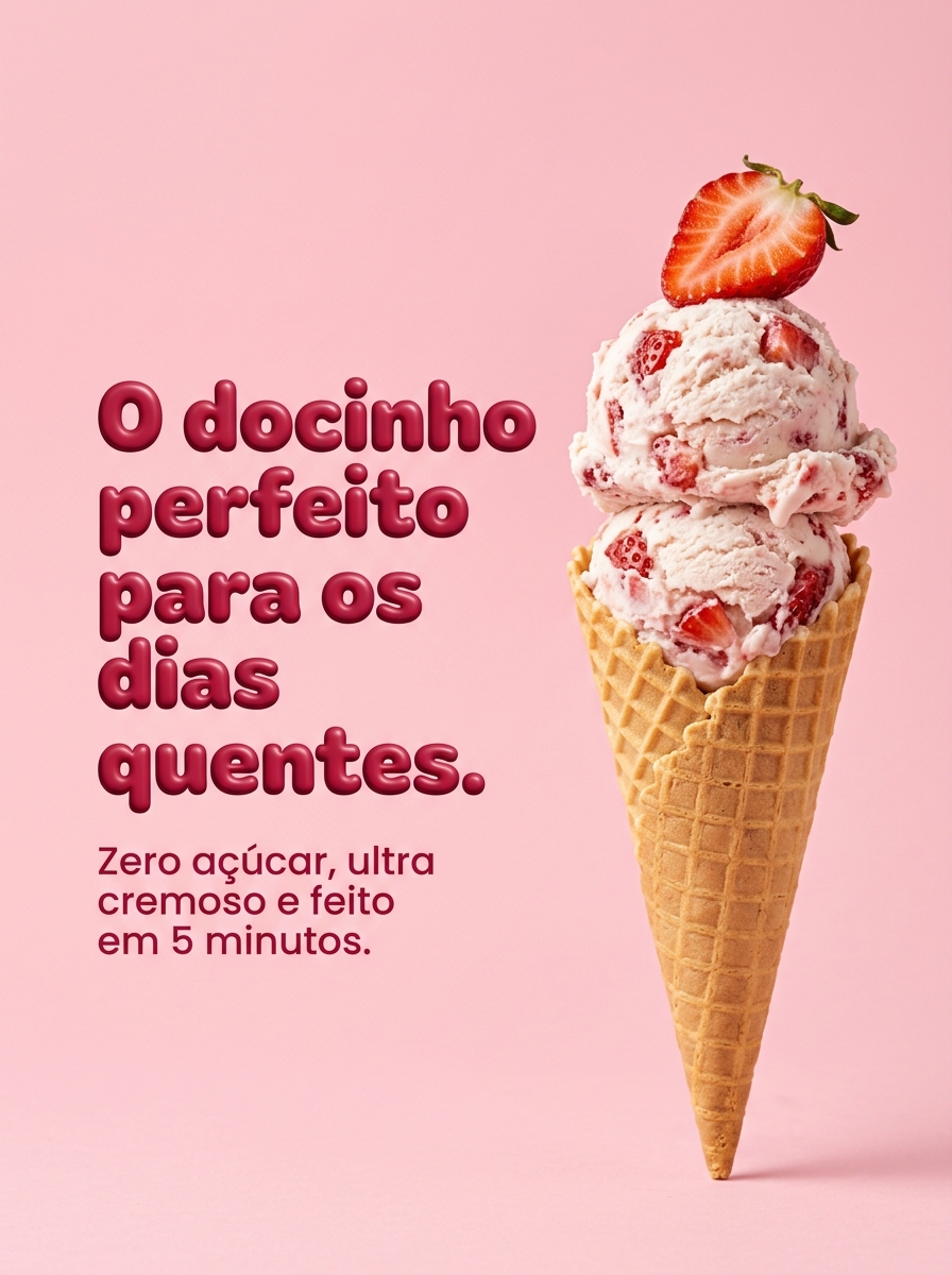 Sorvete Fit de Morango com Iogurte Grego: Apenas 3 Ingredientes e Super Cremoso